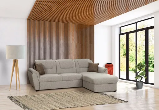 Ecksofa - 3-Sitzer, Ecke rechts, Stoff, Beige