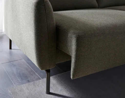 Ecksofa Leona - 3-Sitzer mit Longchair rechts inkl. Sitzvorzug motorisch, Stoff, Braungrün