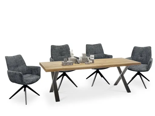 Esstisch - LB ca. 240x100 cm, Eiche massiv geölt, Baumkante, Schwarz