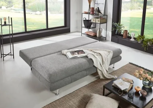 Schlafsofa- 2 Sitzer, Inkl. Bettkasten, Stoff, Grau