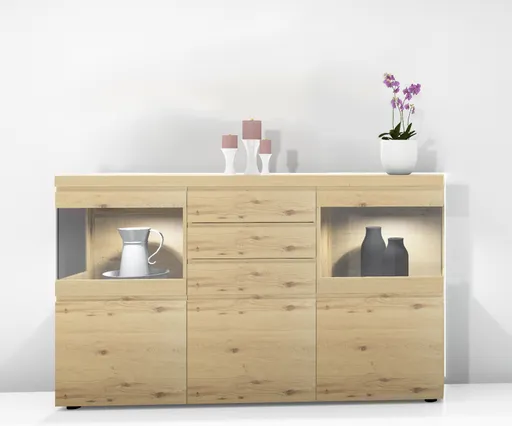 Sideboard - mit Beleuchtung, Wildeiche teilmassiv