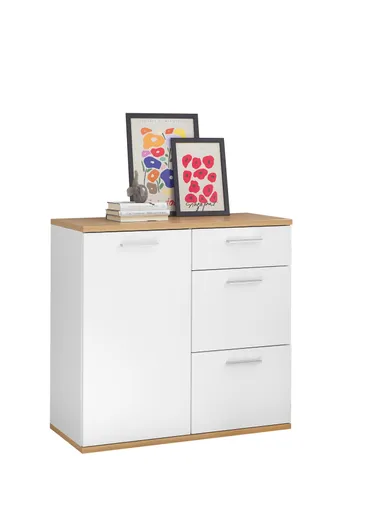 Kommode - B ca. 95 cm, Weiß, Artisan Eiche Nachbildung
