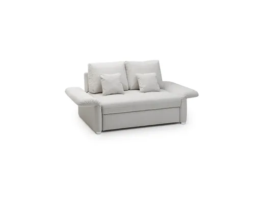Sofa JORDEN - 1,5-Sitzer inkl. Schlaffunktion mit Bettkasten, verstellbare Armlehnen, Stoff, Beige