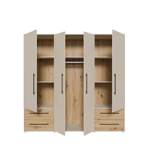  Drehtürenschrank FATHIE- B ca. 206 cm, Sand, Eiche Dekor