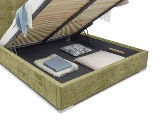 Bettgestell SANDRIN- Liegefläche ca. 180x200 cm, Stoff, Grün, inkl. Lattenrost und Stauraum