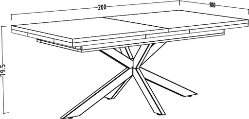 Esstisch - ausziehbar, LB ca. 200x100 cm, Asteiche, Schwarz