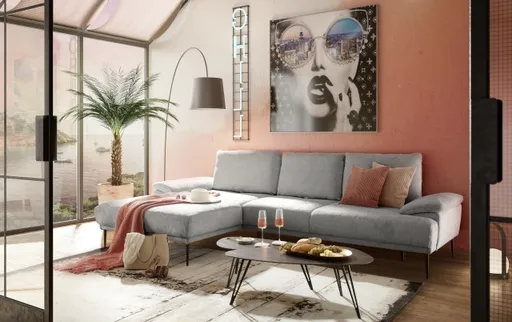 Ecksofa ENRIK - Ecke links, 2,5-Sitzer inkl. Sitztiefenverstellungen, Stoff, Silberfarben