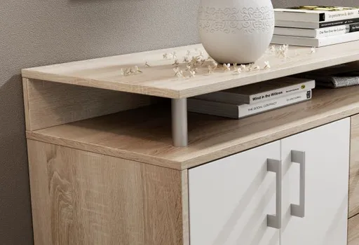 Highboard - B ca. 139 cm, Sonoma Eiche Nachbildung, Weiß