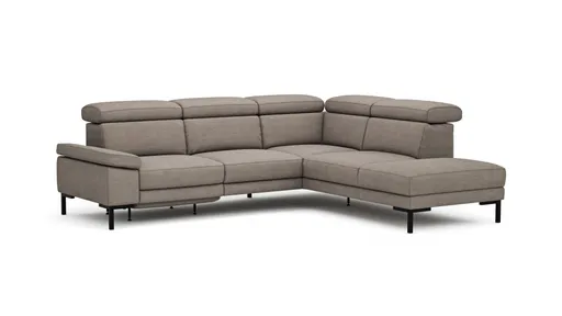 Ecksofa Hudson - 2,5-Sitzer mit Ecke rechts, inkl. Kopfteil/Armlehne verstellbar und Sitzvorzug/Relaxfunktion (motorisch), Stoff, Khaki