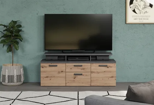 TV-Lowboard - B ca. 151 cm, Matera Nachbildung, Artisan Eiche Nachbildung