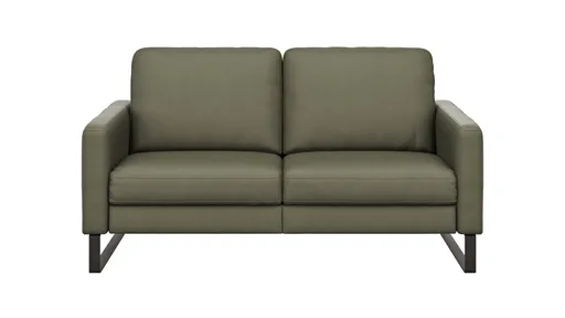 Sofa Enna - 2,5-Sitzer, Armlehne A, Leder, Olive, Kufe, Schwarz