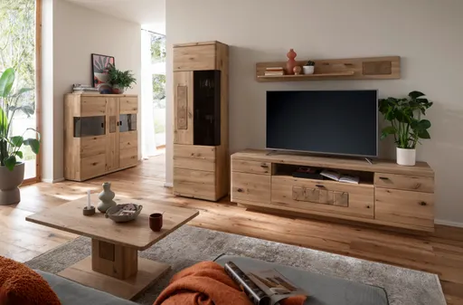 Wohnwand - mit Hirnholz Applikation, Balkeneiche, massiv