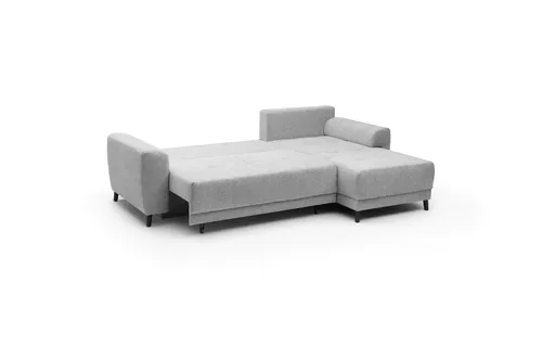 Ecksofa JONI - 2-Sitzer, Ecke rechts inkl. Schlaffunktion mit Bettkasten, Stoff, Hellgrau