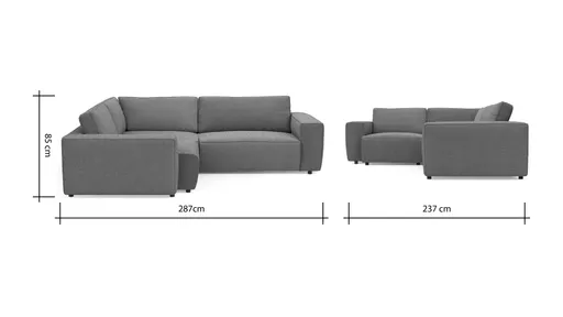 Ecksofa Lilaia - 1,5-Sitzer Tief, Ecke, 2-Sitzer rechts, Stoff, Kaschmir