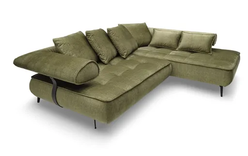 Ecksofa - 2-Sitzer, Ecke rechts inkl. Schlaffunktion, Relaxfunktion, Stoff, Olive