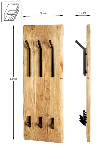 Wandgarderobe - B ca. 36 cm, Akazie, Schwarz