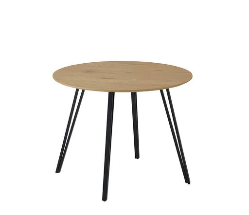 Esstisch - Ø/H ca. 100x75 cm, Eiche Optik, Schweizer Kante, Schwarz