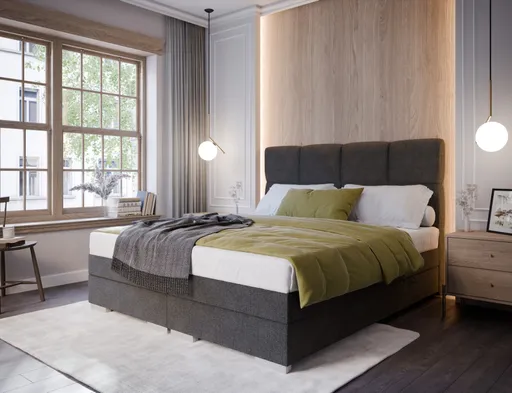 Boxspringbett SANDRIN R- Liegefläche ca. 140x200 cm, Stoff, Grau, inkl. Stauraum	