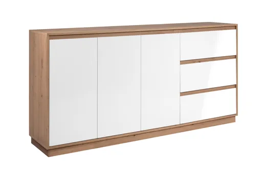 Sideboard - B ca. 178 cm, Artisan Eiche Nachbildung, Weiß Hochglanz