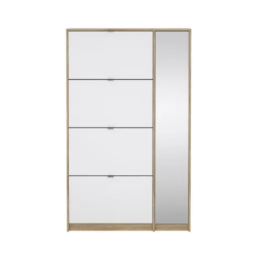 Schuhschrank - B ca. 99 cm, Eiche Struktur Nachbildung, Weiß Hochglanz
