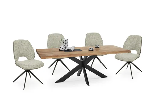 Esstisch - LB ca. 200x100 cm, Wildeiche massiv geölt, Baumkante, Schwarz