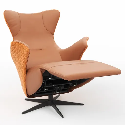 Relaxseessel Follina - Relaxfunktion (motorisch), Leder, Stoff, Cognac