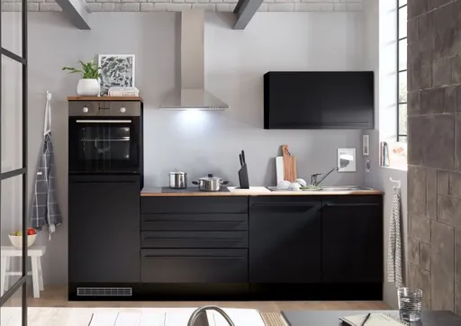 Küchenblock- inkl. E-Geräte, B ca. 260 cm, Schwarz, Matt