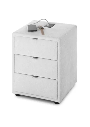 Nachttisch- Inkl. Ladeport, Stoff, Beige