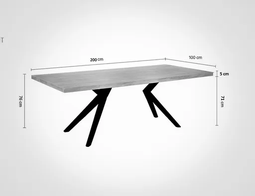 Esstisch - LB ca. 200x100 cm, Eiche massiv geölt, Baumkante, Schwarz