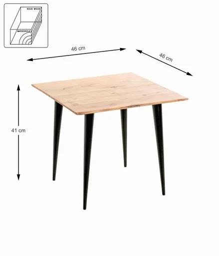 Beistelltisch - B/H/T ca. 46x41x46 cm, Akazie natur, Schwarz