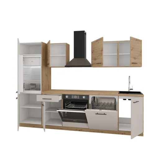 Küchenblock- ohne E-Geräte, B ca. 280 cm, Eiche Dekor, Kaschmir, Matt