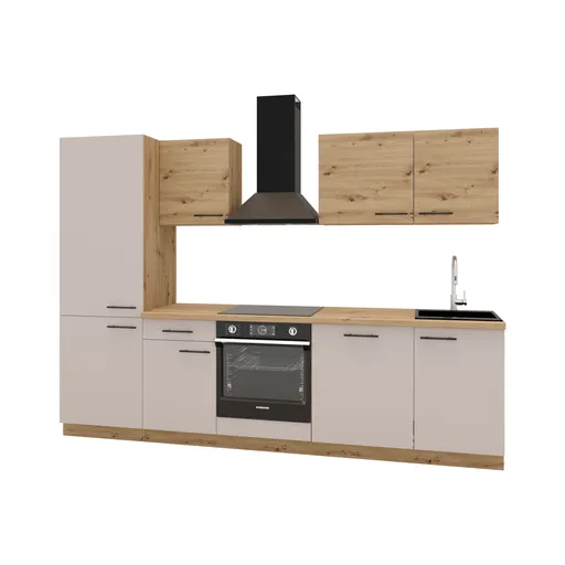 Küchenblock- ohne E-Geräte, B ca. 280 cm, Eiche Dekor, Kaschmir, Matt