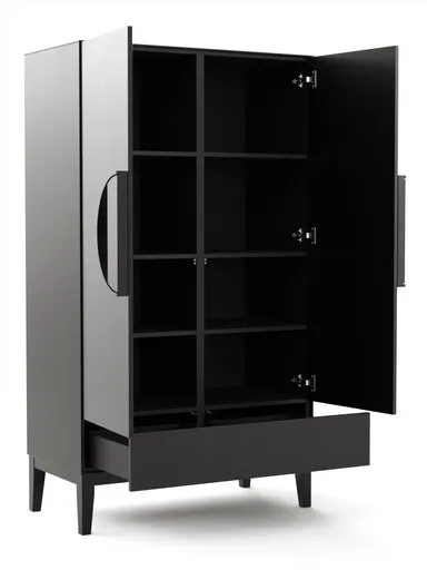 Highboard Jyn - ca. 91x162x41 cm, Lack, Schwarz