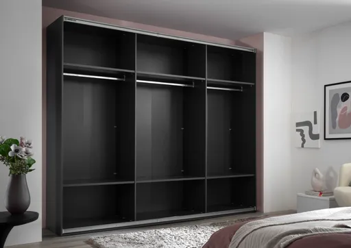 Schwebetürenschrank - B. ca. 270 cm, Melamin, Grauglas