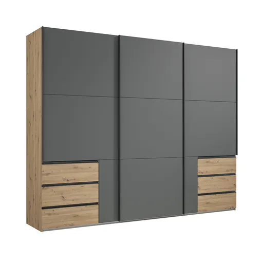 Schwebetürenschrank- B ca. 300 cm, Eiche Dekor, Graphit