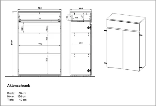 Aktenschrank GRIFFIN - B ca. 80 cm, Graphit, Eiche Nachbildung