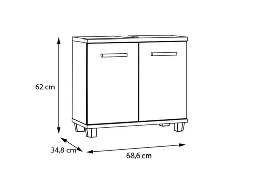 Waschbeckenunterschrank- B ca. 69 cm, Eiche Dekor, Hellgrau