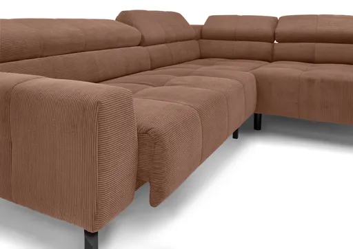 Ecksofa COLLEEN - Ecke links und 2-Sitzer, Sitzvorzug motorisch, Feincord, Rost