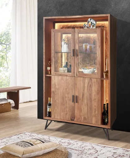 Vitrine - mit Beleuchtung, B ca. 115 cm, Akazie massiv