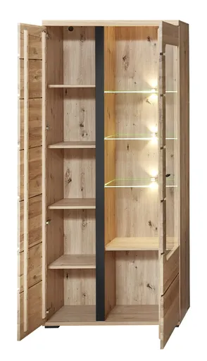 Vitrine - mit Beleuchtung, Holzfarben, Teilmassiv