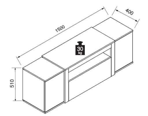Lowboard - mit Beleuchtung, B/H/T ca. 150x51x40 cm, Weiß, Dekor 