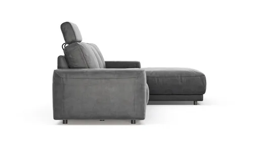Ecksofa Balok - 2,5-Sitzer mit Longchair groß rechts, inkl. Relaxfunktion (motorisch) und Kopfstütze, Stoff, Anthrazit