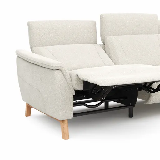 Ecksofa Nevin - 2-Sitzer mit Longchair rechts, inkl. Relaxfunktion (motorisch) und Kopfpolsterverstellung, Stoff, Weiß