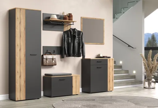 Sitzbank - B ca. 80 cm, Anthrazit, Eiche Coast Evoke Nachbildung