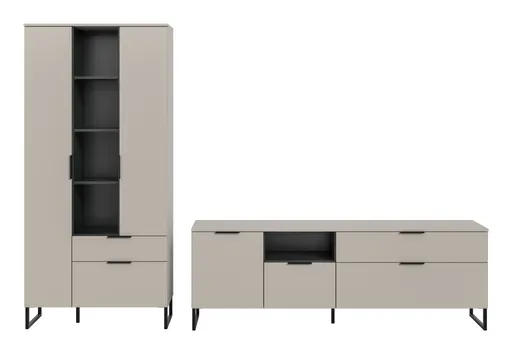 TV-Lowboard - B ca. 185 cm, Kaschmir, Schwarz