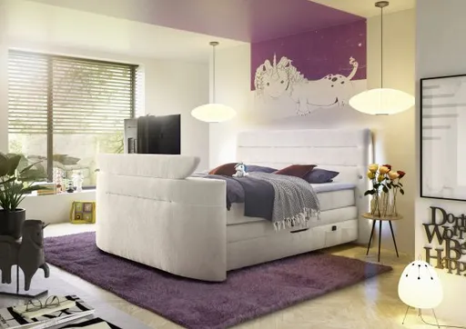  Boxspringbett JELLA MIX- Liegefläche ca. 180x200 cm, Stoff, Creme