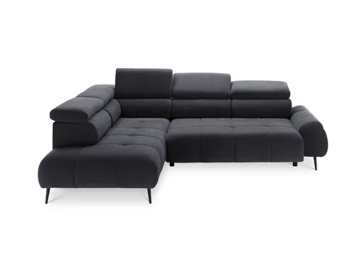 Ecksofa - Ecke links mit 2-Sitzer, Sitzvorzug motorisch, Kopfteil verstellbar, Stoff, Graphit