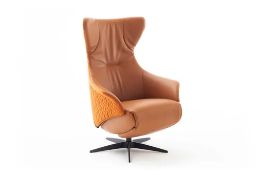 Relaxseessel Follina - Relaxfunktion (motorisch), Leder, Stoff, Cognac