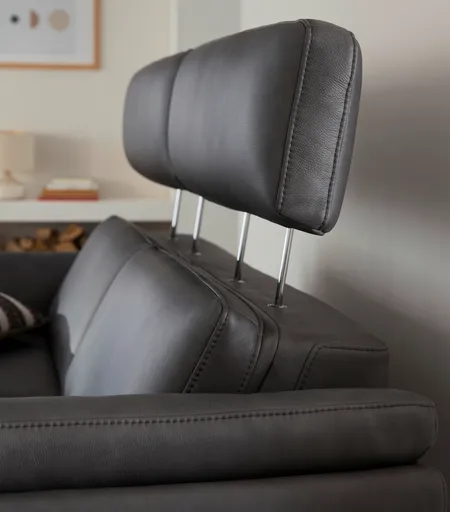 Sofa Atella - 3-Sitzer, inklusive Kopfteilverstellung, Leder, Anthrazit