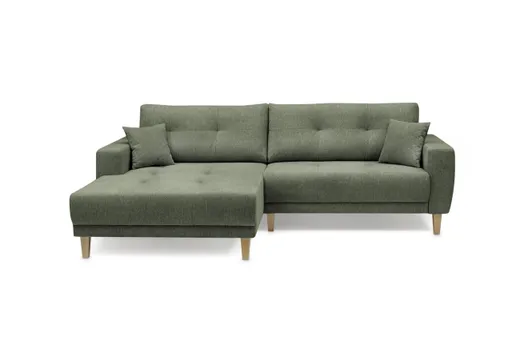 Ecksofa - Ecke links, 3-Sitzer inkl. elektrische Sitztiefenverstellung, Stoff, Schlammgrün